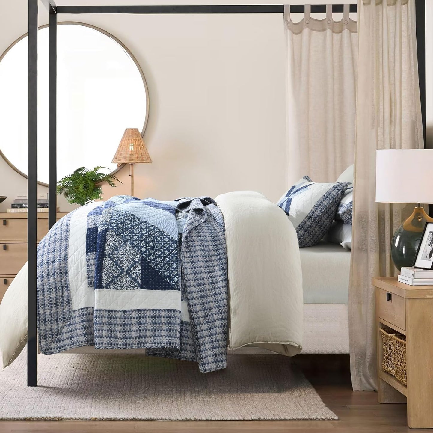 Secgo Handmade Quilted 100% Cotton King Comforter Set for Bed - 100% Cotton Quilts King Size, Black Bedspreads (96 * 108 Inch) with 2 Pillow Shams, Patchwork Reversible Lightweight Bedding