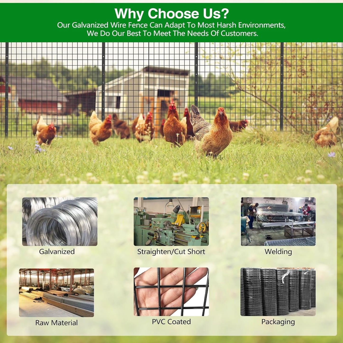 Wire Fence, 48 in(H) X 50 ft(L) PVC Coated Welded Wire Fencing 2" X 2" 16GA Garden Border Vinyl Metal Chicken Wire Fencing Mesh Roll for Yard Vegetable Plant Protection Poultry Netting Black