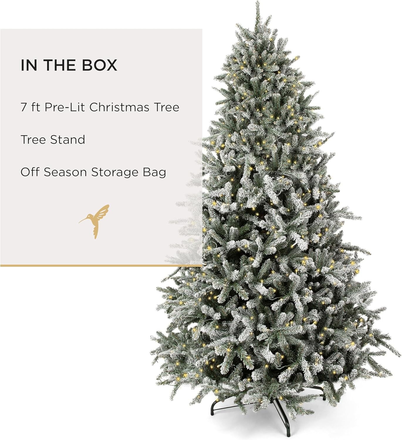 Papyrus Frosted 7 ft Pre-Lit Artificial Christmas Tree, Blue Spruce, Warm White Lights, Includes Stand and Storage Bag