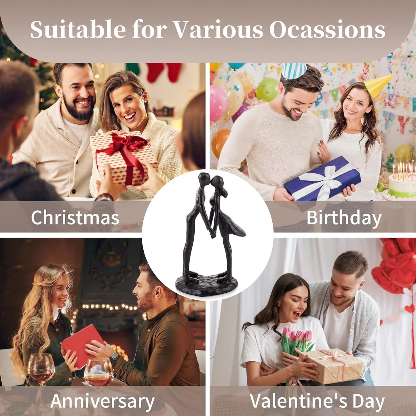 Sziqiqi Couple Sculptures Cast Iron Gift for Anniversaries Wedding Small Modern Abstract Figurine Decorative Metal Statues Romantic Passionate Love Ornament for Couples Valentines