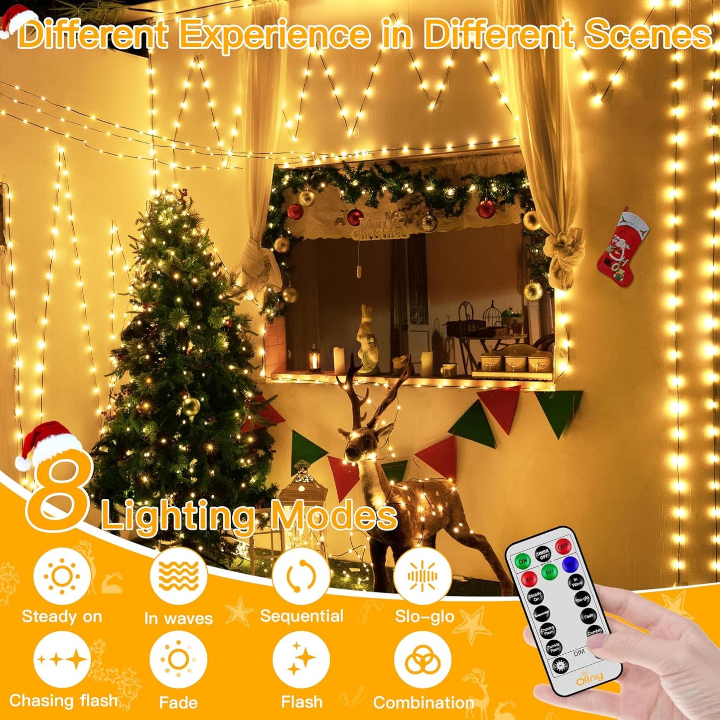 Ollny Christmas Lights 1000 LED 330 FT, IP67 Waterproof Plug in Christmas Tree Lights with Remote, 8 Modes, 3 Timers, Dimmable, House Xmas Indoor Decorations String Light (Warm White)