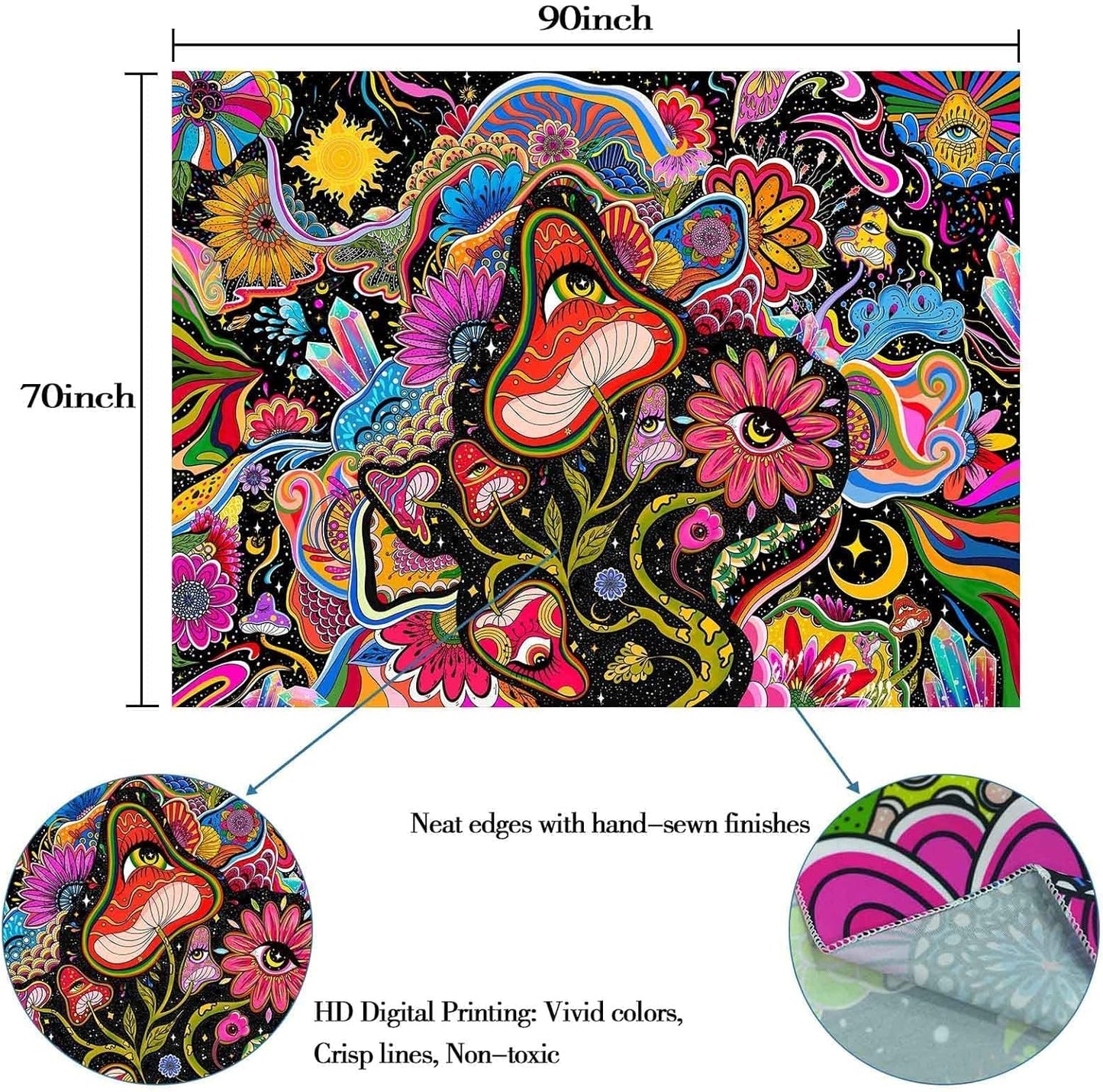 Lunerfex Mushroom Tapestry Pink Flowers Tapestry for Bedroom Aesthetic Tapestries Cute Floral Tapestries Wall Hanging for Bedroom and Living Room Decor Pink Flowers 70×90 Inches