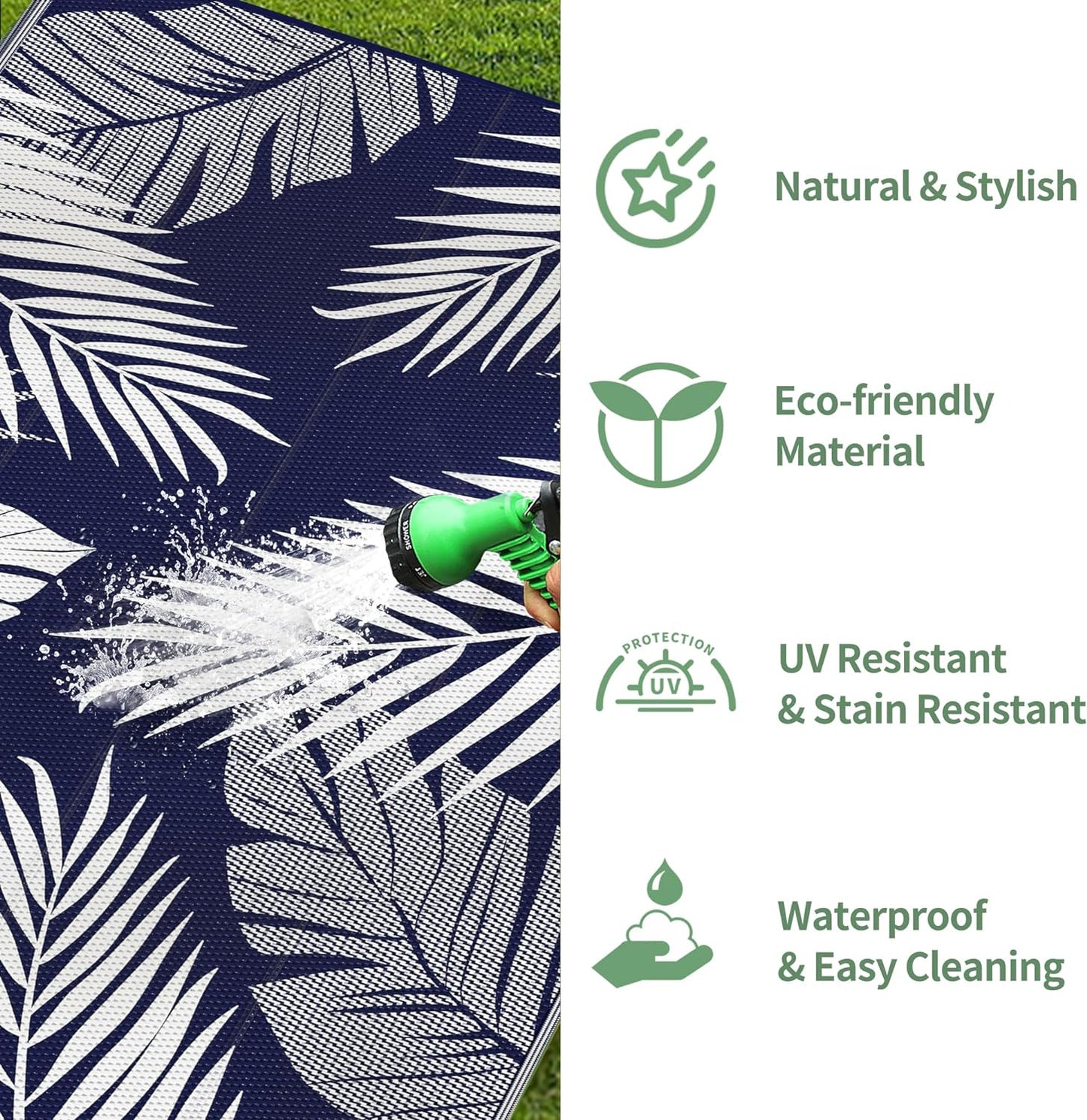 GENIMO Outdoor Rug 5' x 8' Waterproof for Patios Clearance, Reversible Outdoor Plastic Straw Camping Rug Carpet, Large Area Rugs Mats for RV, Picnic, Backyard, Deck, Balcony, Porch, Beach, Blue&White