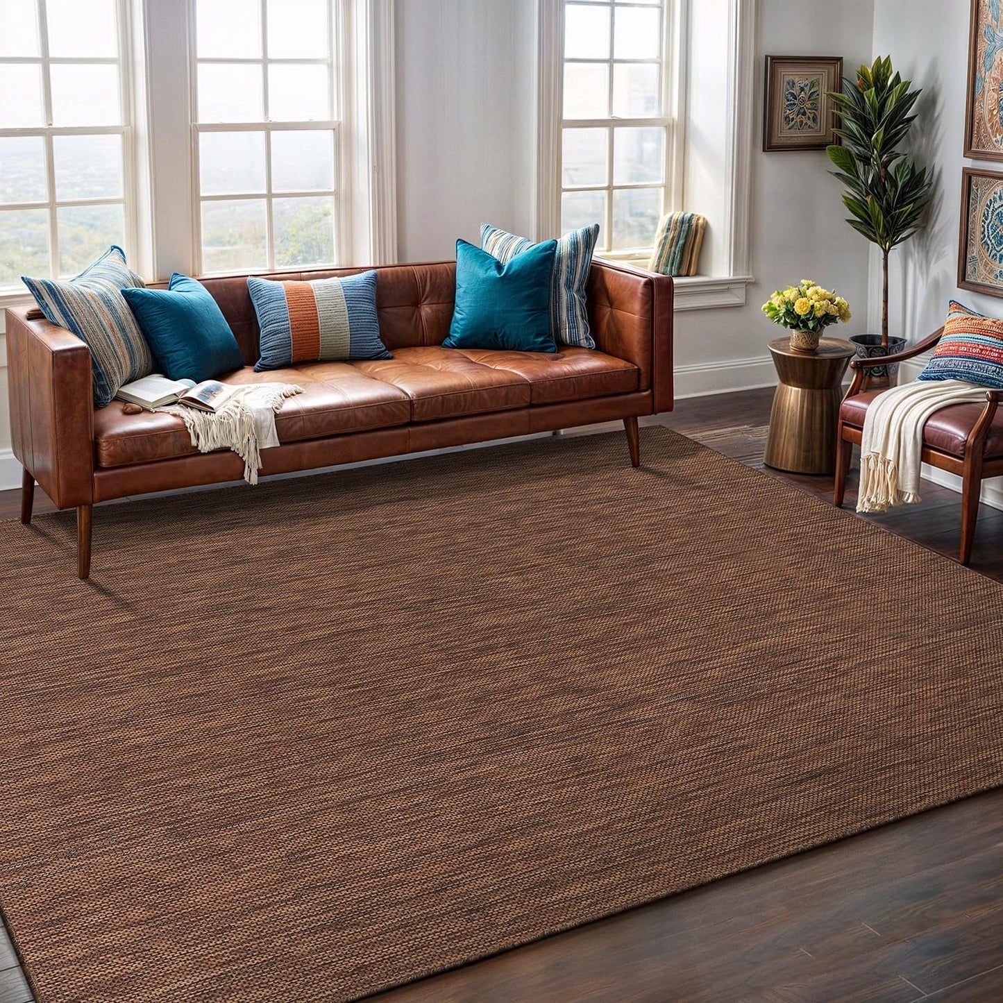 Washable Indoor Outdoor Rug 6x9 Weather Resistant Area Rugs Modern Solid for Porch Deck Balcony Backyard Patio Outside Carpet (6 X 9 Gold Brown)