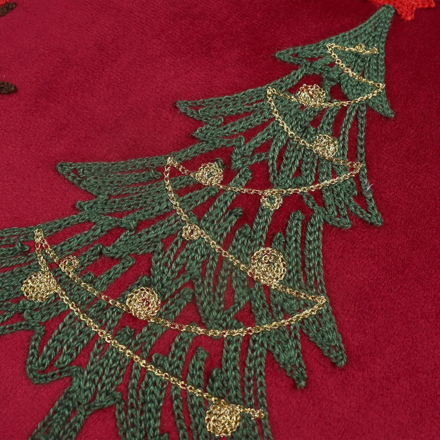 Christmas Pillow Covers 18x18 Inch - Red Embroidered Tree Throw Pillows for Holiday Decorations - Cushions for Couch, Sofa, Bed, Living Room, Bedroom