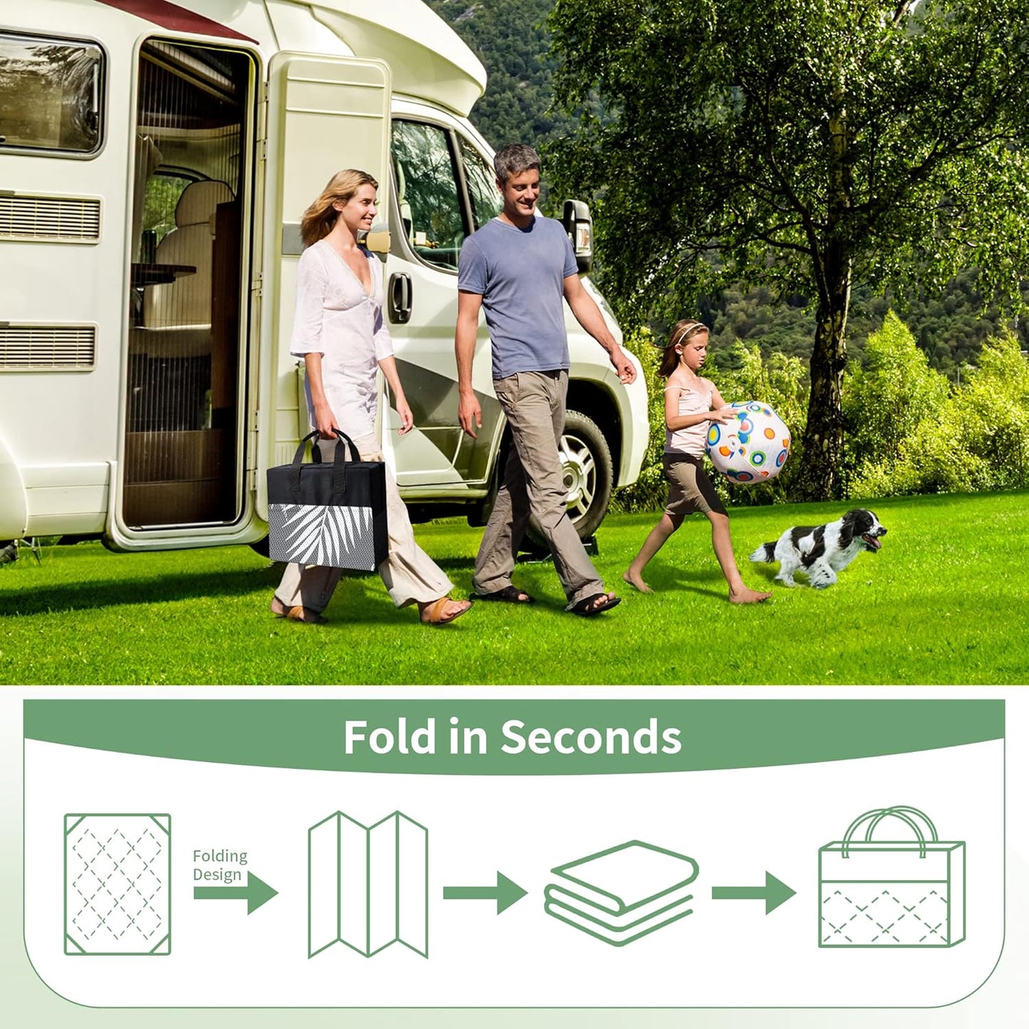 GENIMO Outdoor Rug 6' x 9' Waterproof for Patios Clearance, Reversible Outdoor Plastic Straw Camping Rug Carpet with LED String Light, Area Rugs Mats for RV, Camper, Deck, Balcony, Porch, Grey&White