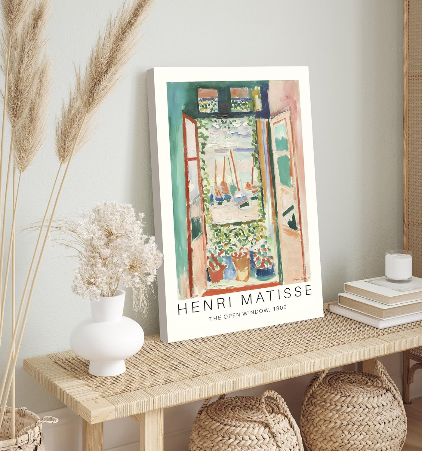 Framed Sage Green Matisse Wall Art Set of 3 Vintage Vin Gogh Flower Market Posters Retro Open Window Canvas Prints Abstract Aesthetic Artwork Painting Picture Decor for Living Room Bedroom 16x24in