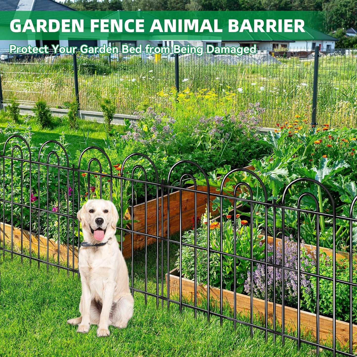 15 Panels Decorative Garden Fence, 32 in(H) X 30 ft(L) No Dig Dog Fence Outdoor for Yard, Rustproof Tall Metal Garden Fencing Animal Barrier with Ground Stakes, Temporary Fencing for Patio Outdoor