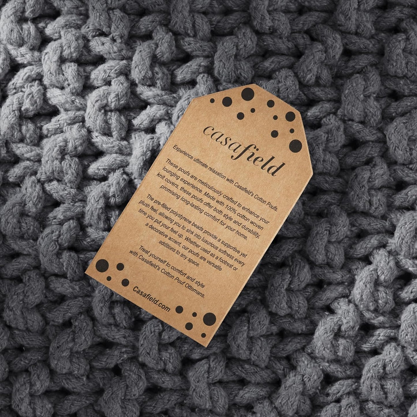 Casafield Square Pouf Ottoman, Dark Gray 18.5" W x 18.5" D x 14.5" H Cotton Knit Foot Stool - Boho Floor Pouffe for Living Room, Bedroom, Home Office