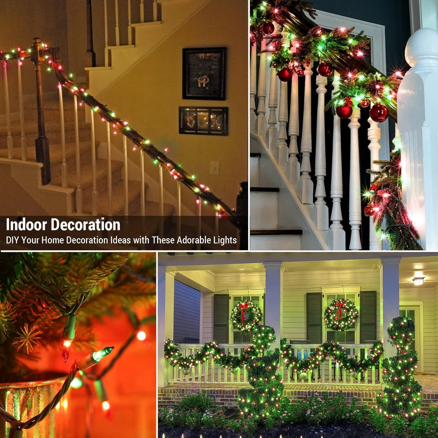 BrizLabs Red & Green Christmas Lights, 300 Counts 69.6ft Mini String Lights Connectable, UL Certified Incandescent Christmas String Lights Plug-in Tree Lights for Indoor Outdoor Xmas Home Decor