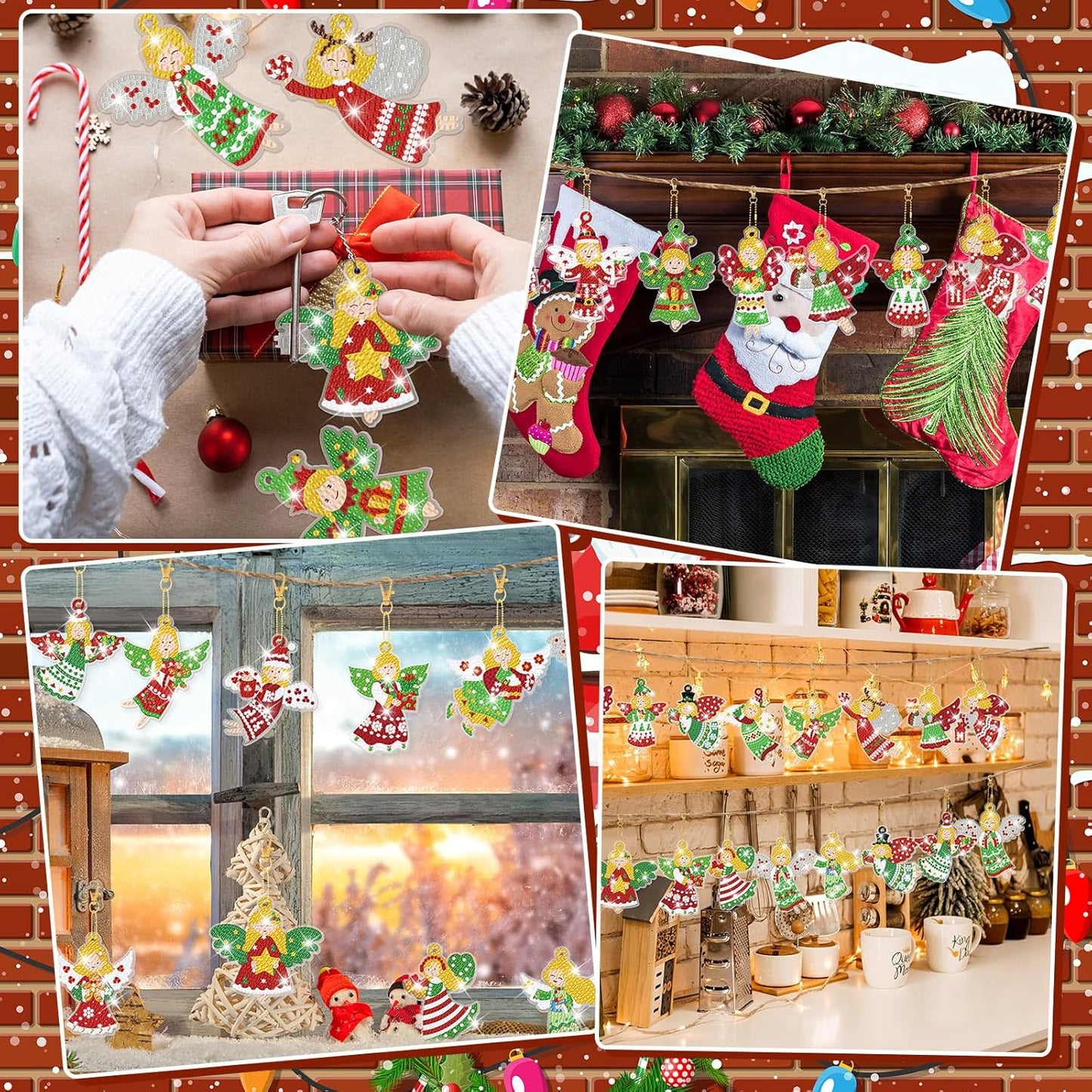 Tondiamo 20 Pcs Christmas Diamond Painting Keychain Kits 5D DIY Diamond Art Pendants Double Sided Hanging Key Chains for Christmas Party Decoration DIY(Angels Style)