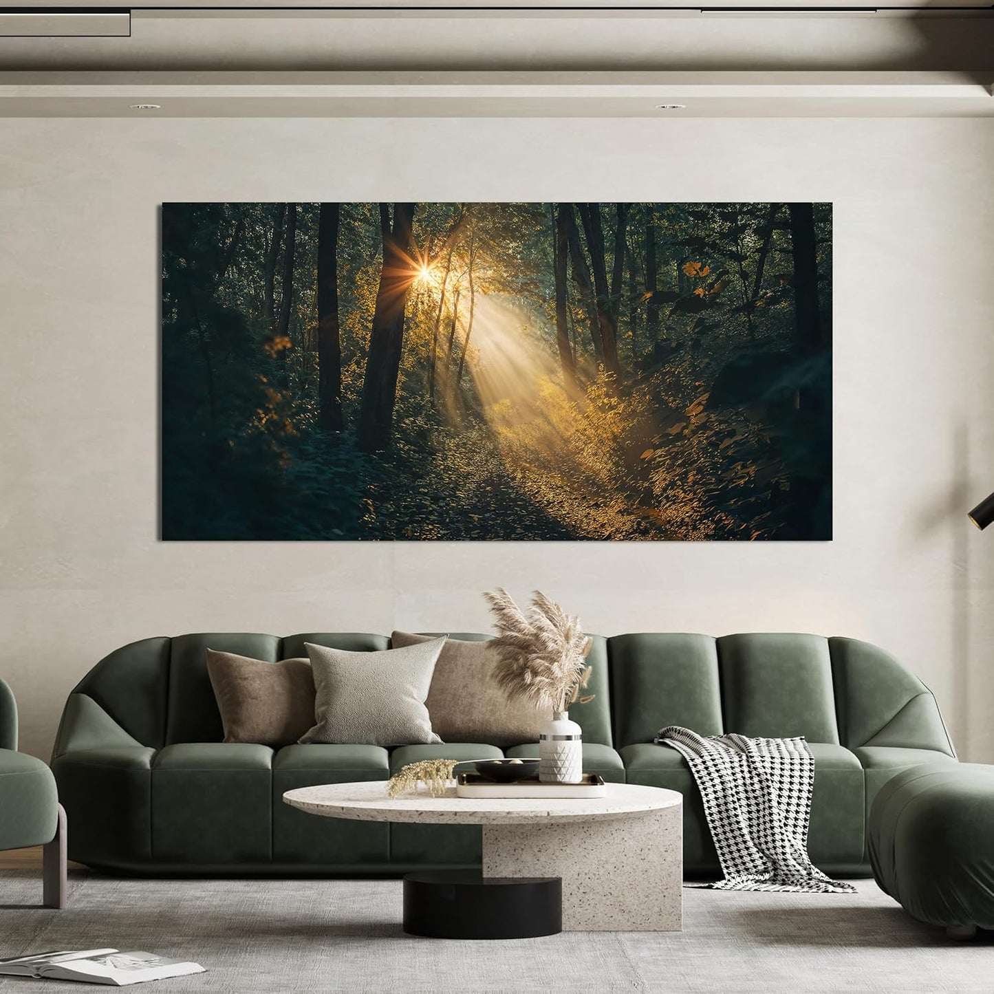Canvas Wall Art Landscape Green Wall Art Sunny Forest Trail Wall Art Decor Artwork For Walls Decorations Pictures For Living Room Pictures For Bedroom Office Wall Decor 20" X 40" Ready to Hang