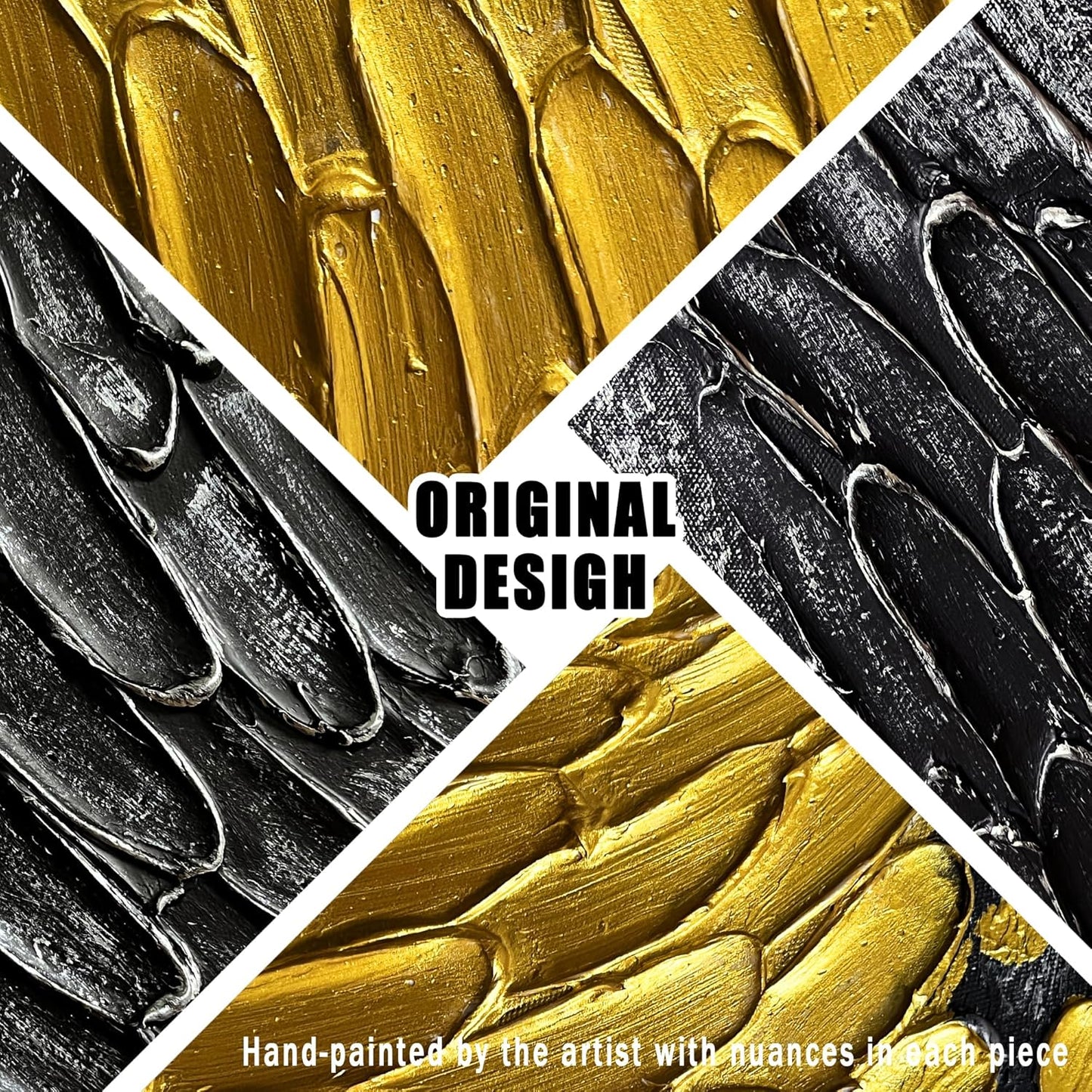 Abstract Painting Wall Art for Living Room Black and Gold Wall Art for Office Canvas Wall Decor for Bedroom Size 20 x 40 Inch