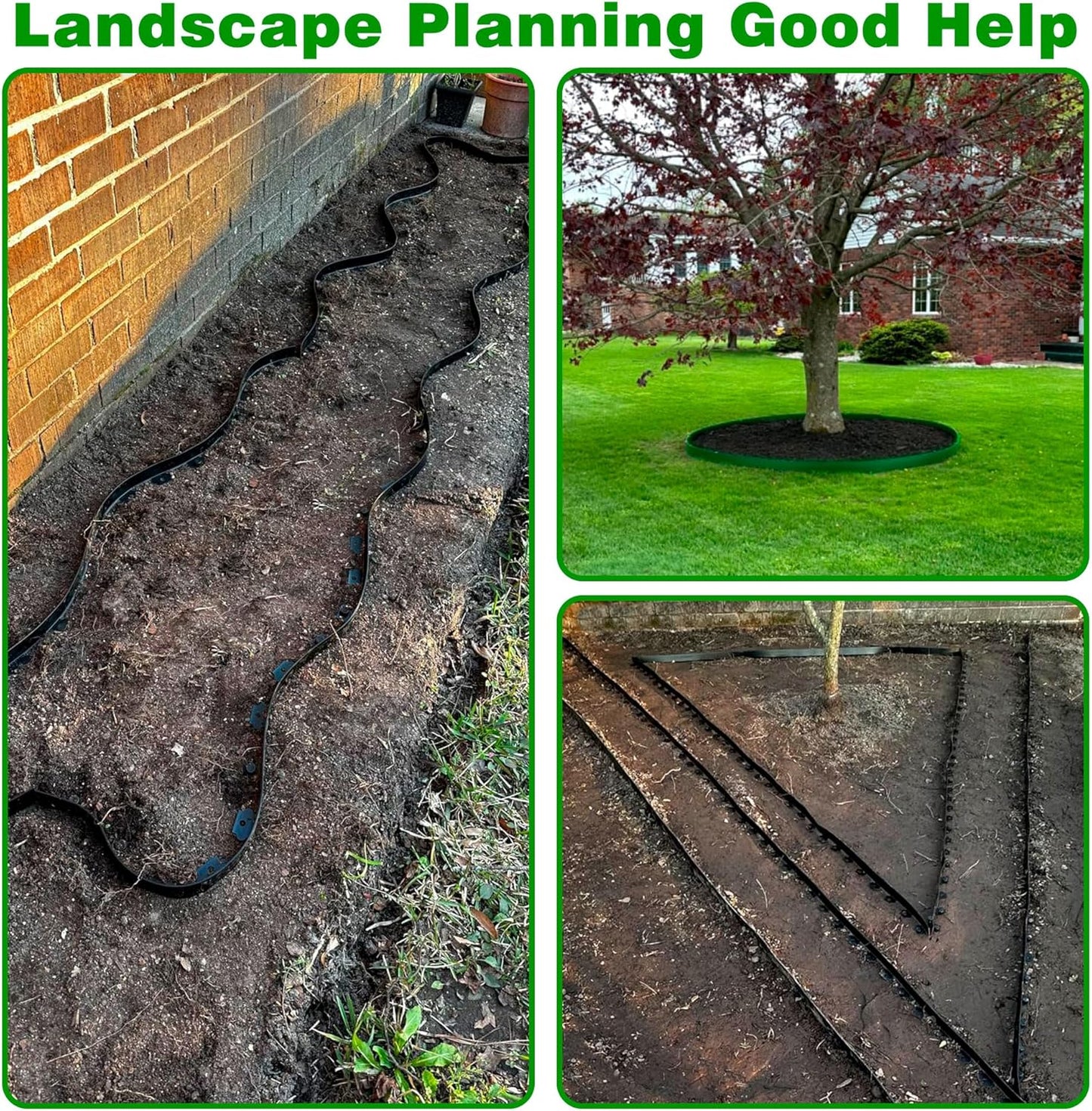 Landscape Edging Border 60 FT 2 Inch Tall with 120 Spikes, Plastic Edging for Landscaping, Garden Edging Border, Flower Bed, Paver and Lawn Edging Border, Green