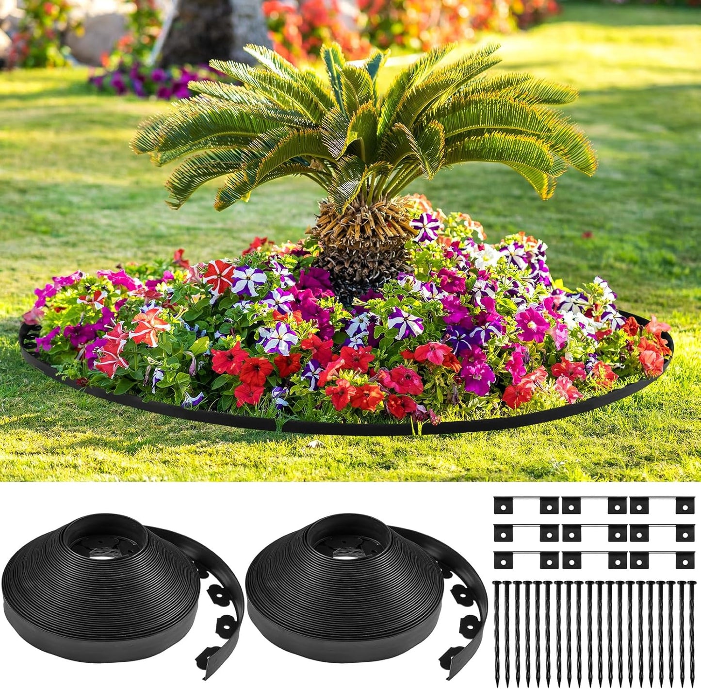 Sasylvia 2.5'' x 200' Landscape Edging Kit Edging Border Coil Include Anchoring Spikes 10 Connectors Plastic Garden Border for Lawn Garden Grass Yard Home(Black)