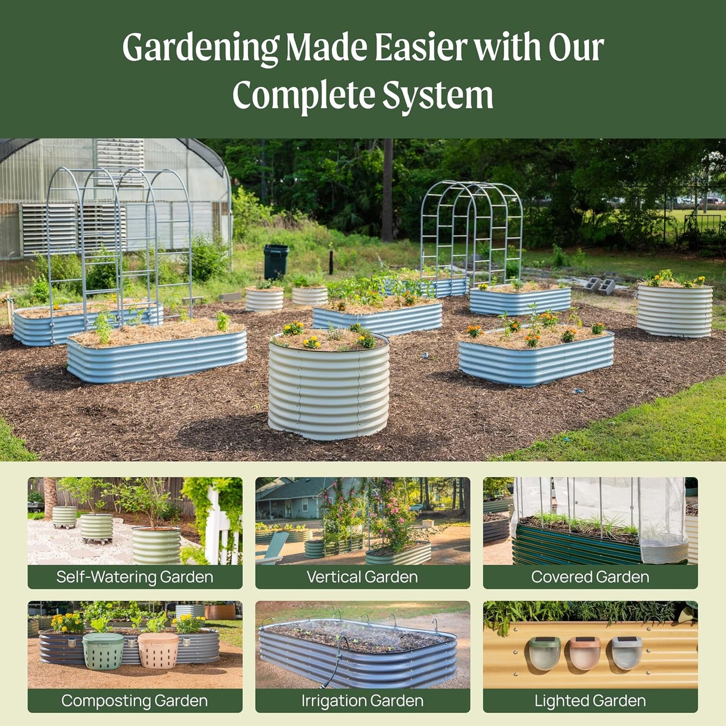 Vego garden 17" Tall 42" Round Raised Garden Bed Metal Raised Bed Planter Box for Vegetables Flowers Patio, Pearl White