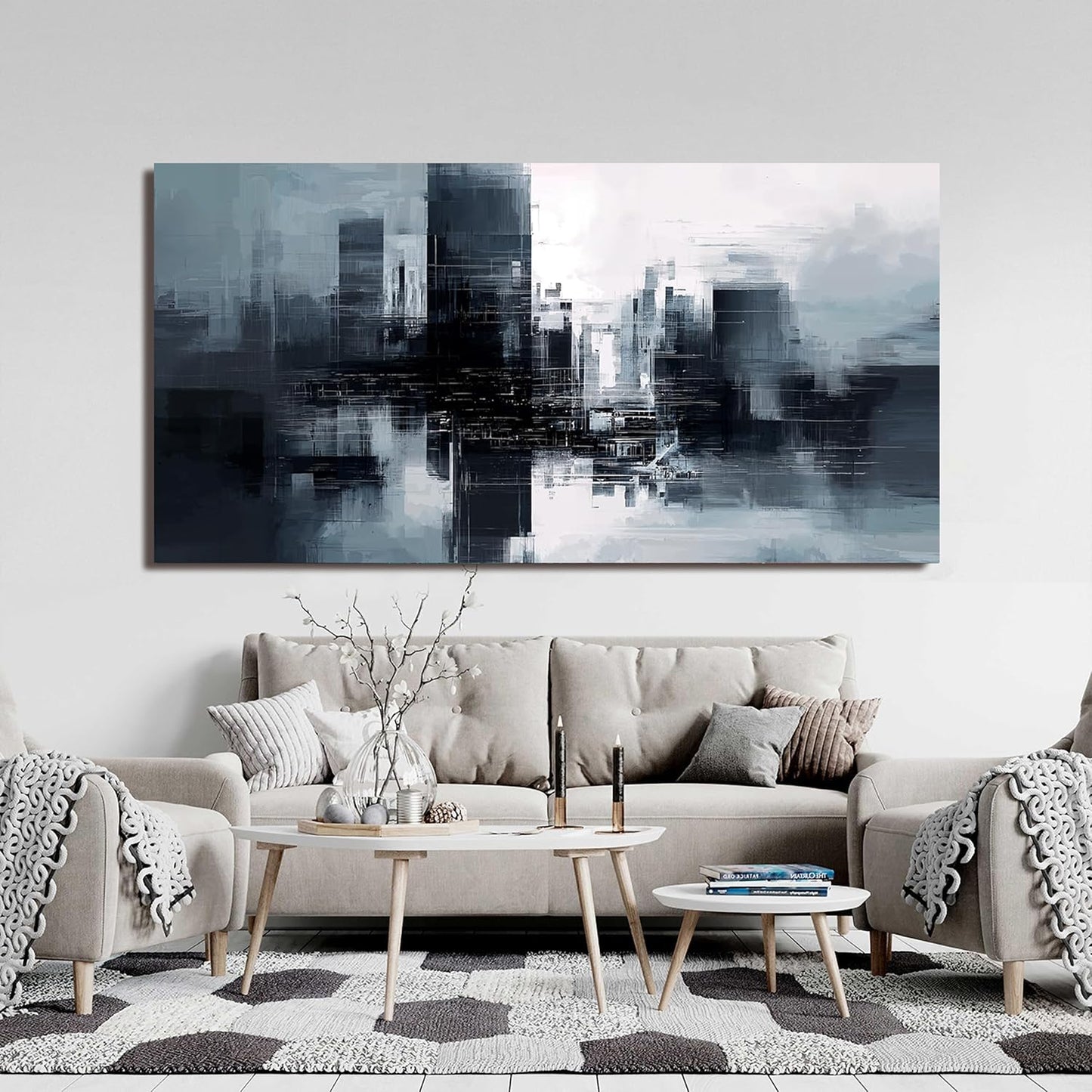 Abstract Canvas Wall Art Decorations Black and White Oversized Wall Art Canvas Modern Abstract Wall Art Prints Decor Pictures For Bedroom wall pictures For Living Room Office Wall Decor 29" X 58"
