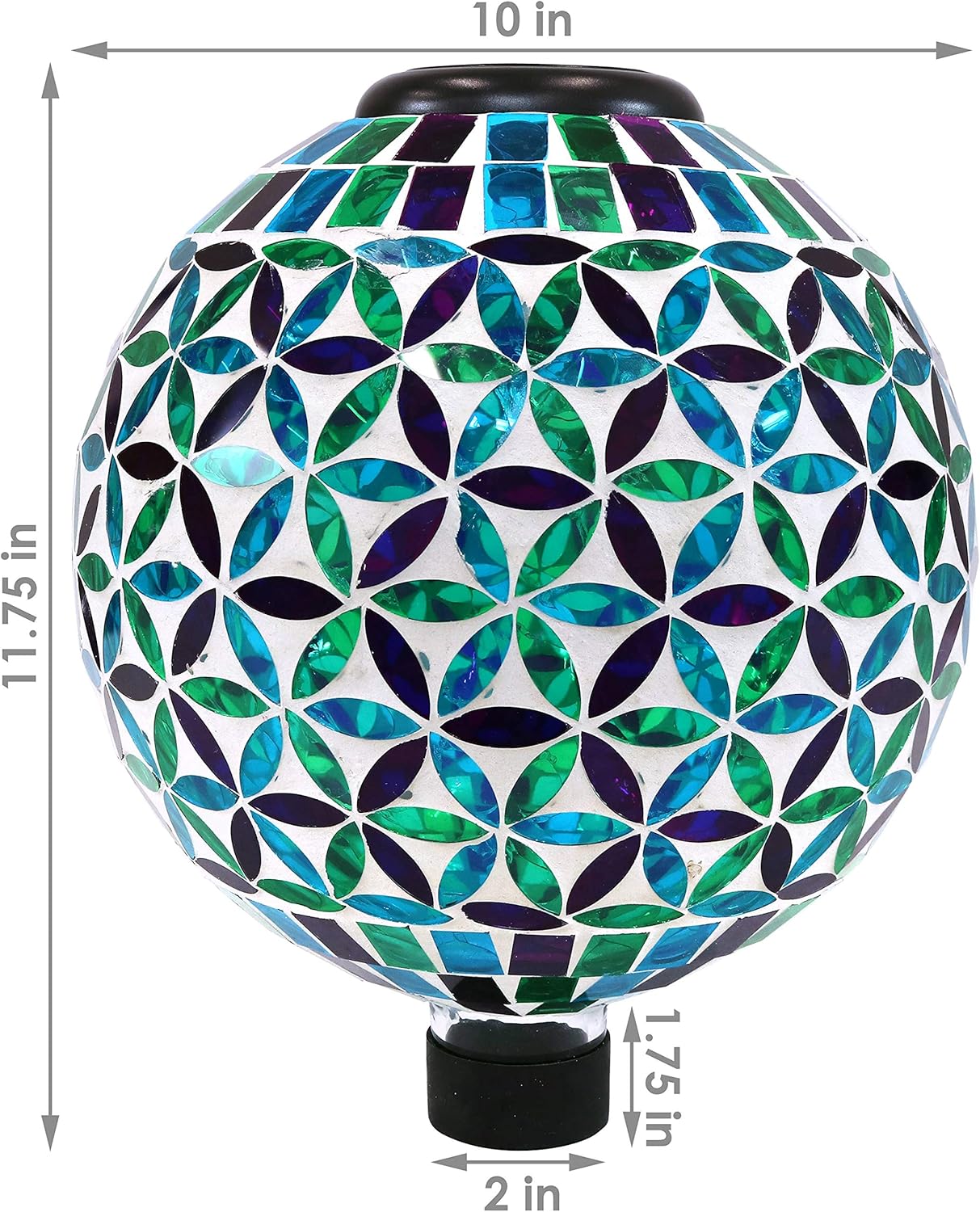 Sunnydaze Cool Blooms 10" Mosaic Glass Garden Gazing Globe with LED Solar Light - Set of 2