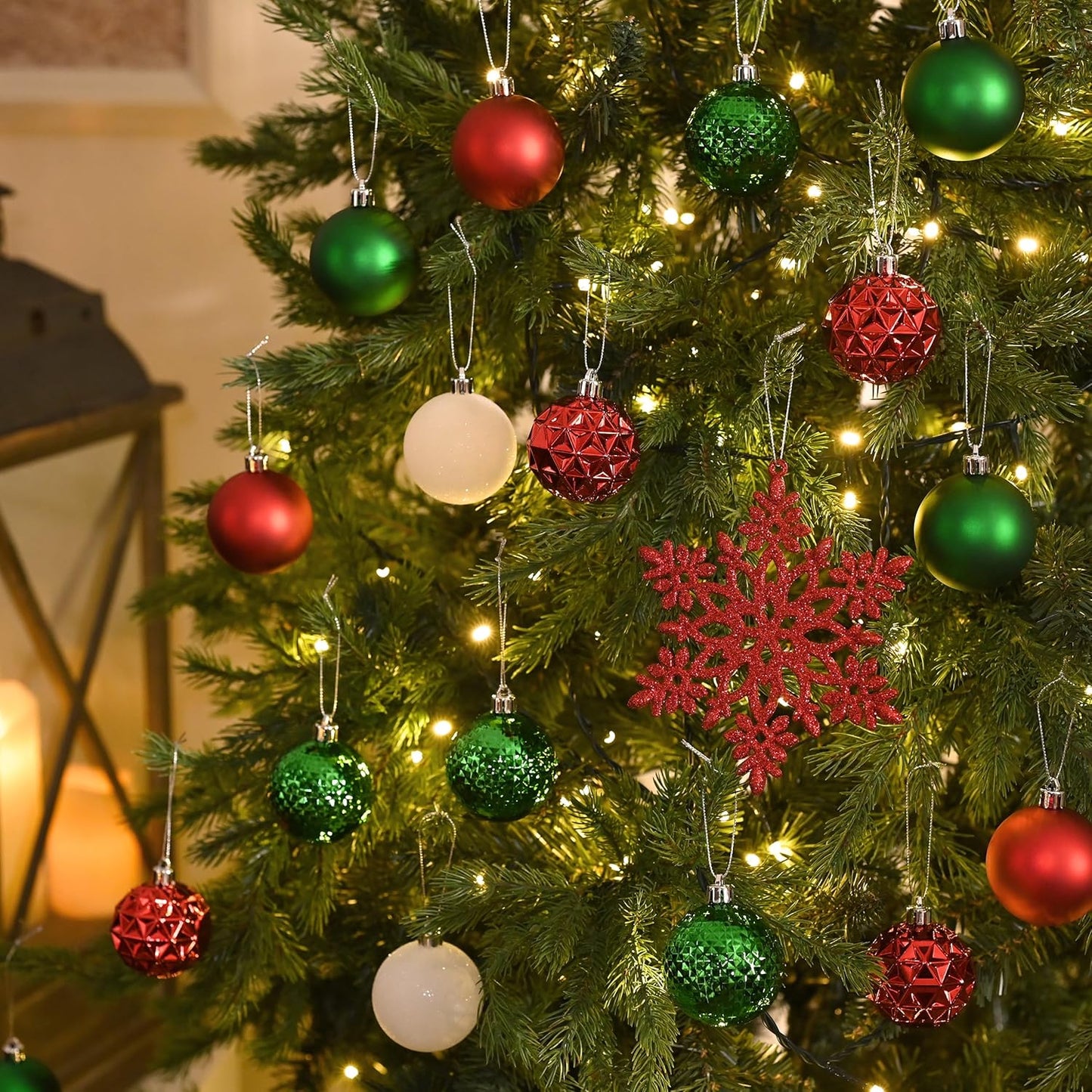 Valery Madelyn Christmas Tree Decorations Ornament Set for Fall Halloween, 50ct 2.36 Inches Red Green and White Shatterproof Christmas Ball Ornaments Hanging Xmas Holiday Party Decor