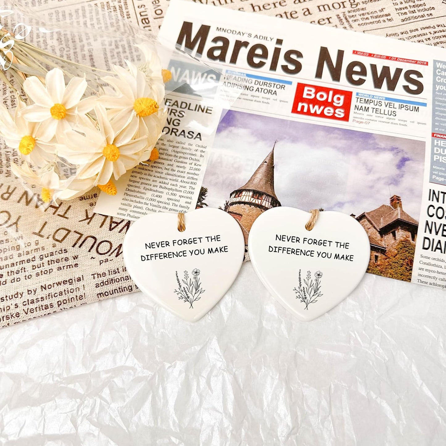 Ceramic Hanging Ornament - Never Forget The Difference You Make, Friendship Gift, Thank You, Love Symbol