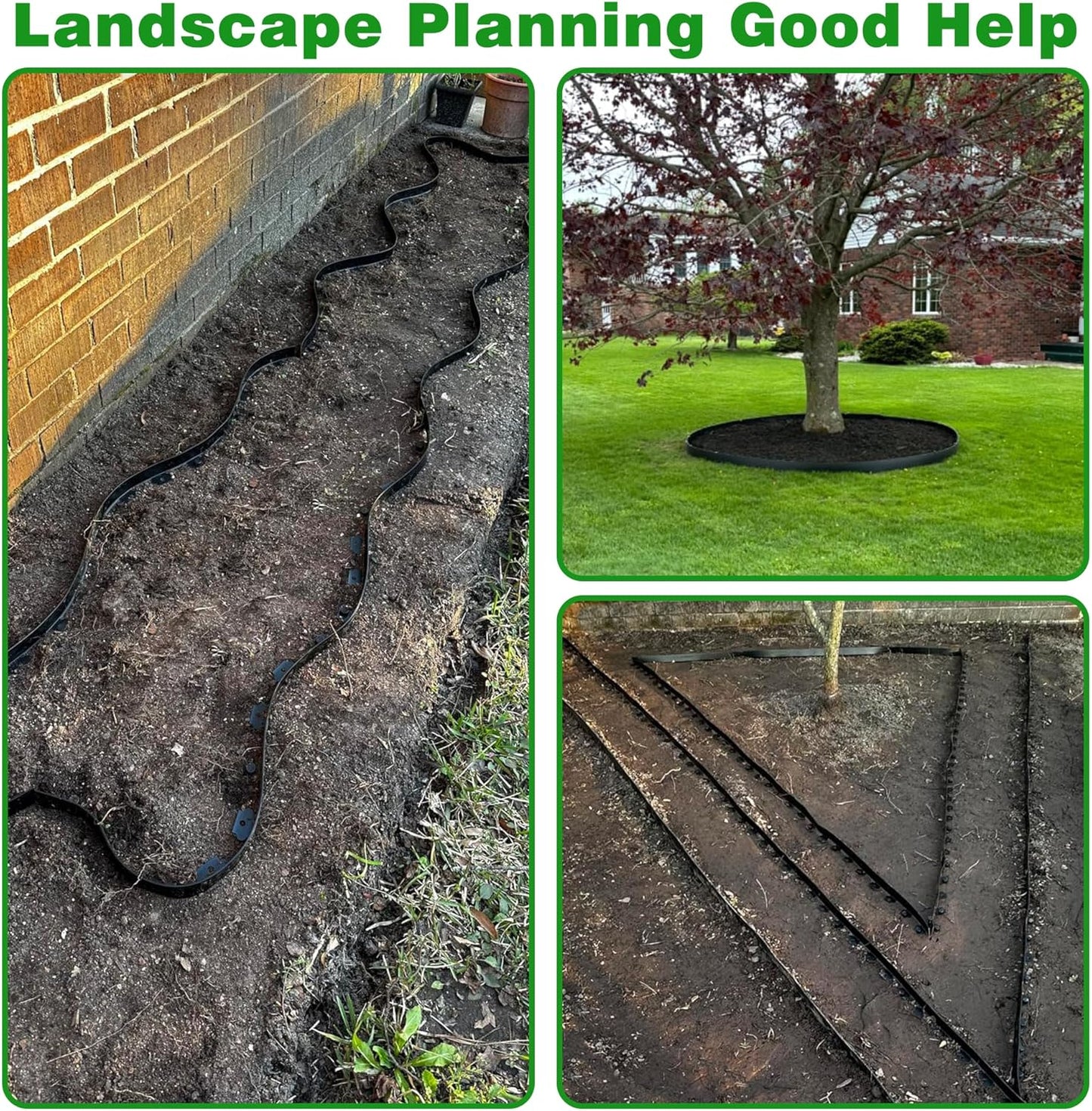 Landscape Edging Border 60 FT 2 Inch Tall with 120 Spikes, Plastic Edging for Landscaping, Garden Edging Border, Flower Bed, Paver and Lawn Edging Border, Black