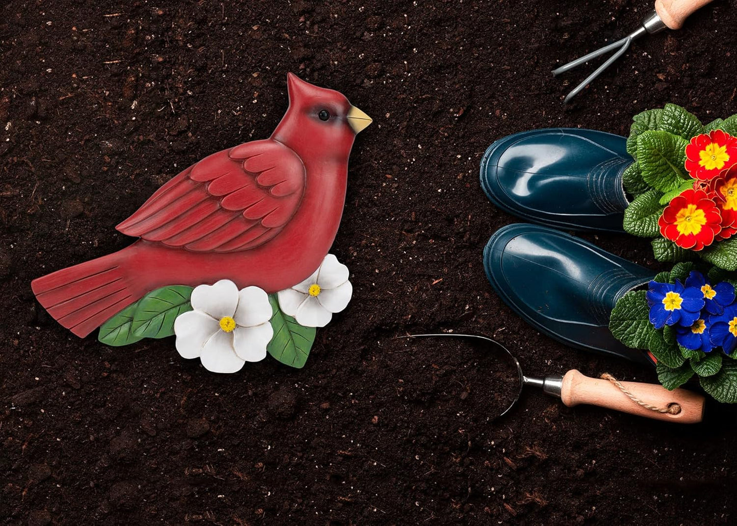 NAT & Jules Animal Character Shaped Dimensional Indoor Outdoor 11 inch Cast Resin Decorative Garden Stepping Stone, Patio, Walkway Sculpture Yard Art, Cardinal Red