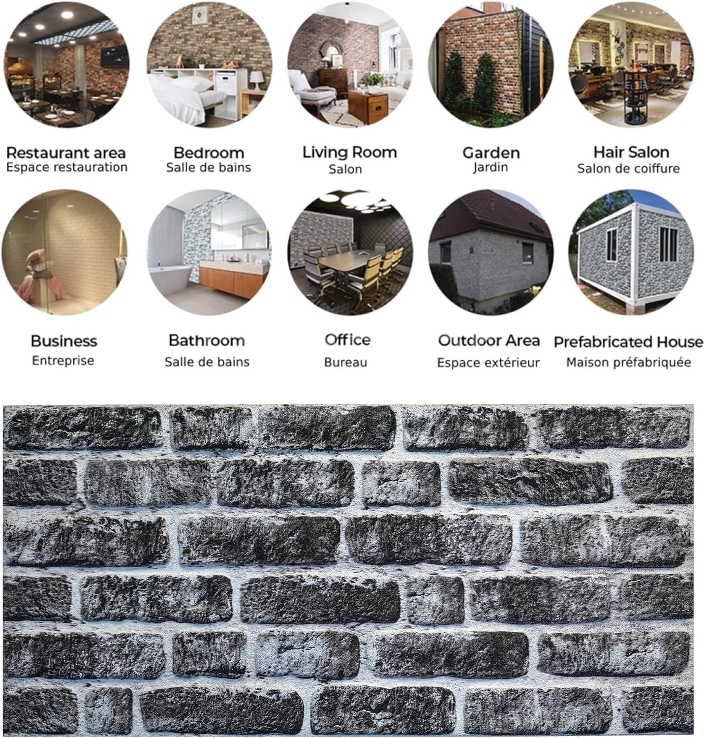 Dundee Deco 3D Wall Panels Faux Brick - Cladding, Charcoal White Stone Look Wall Paneling, Styrofoam Facing for Living Room, Kitchen, Bathroom, Balcony, Bedroom, Sample, Size 10 x 10 in.