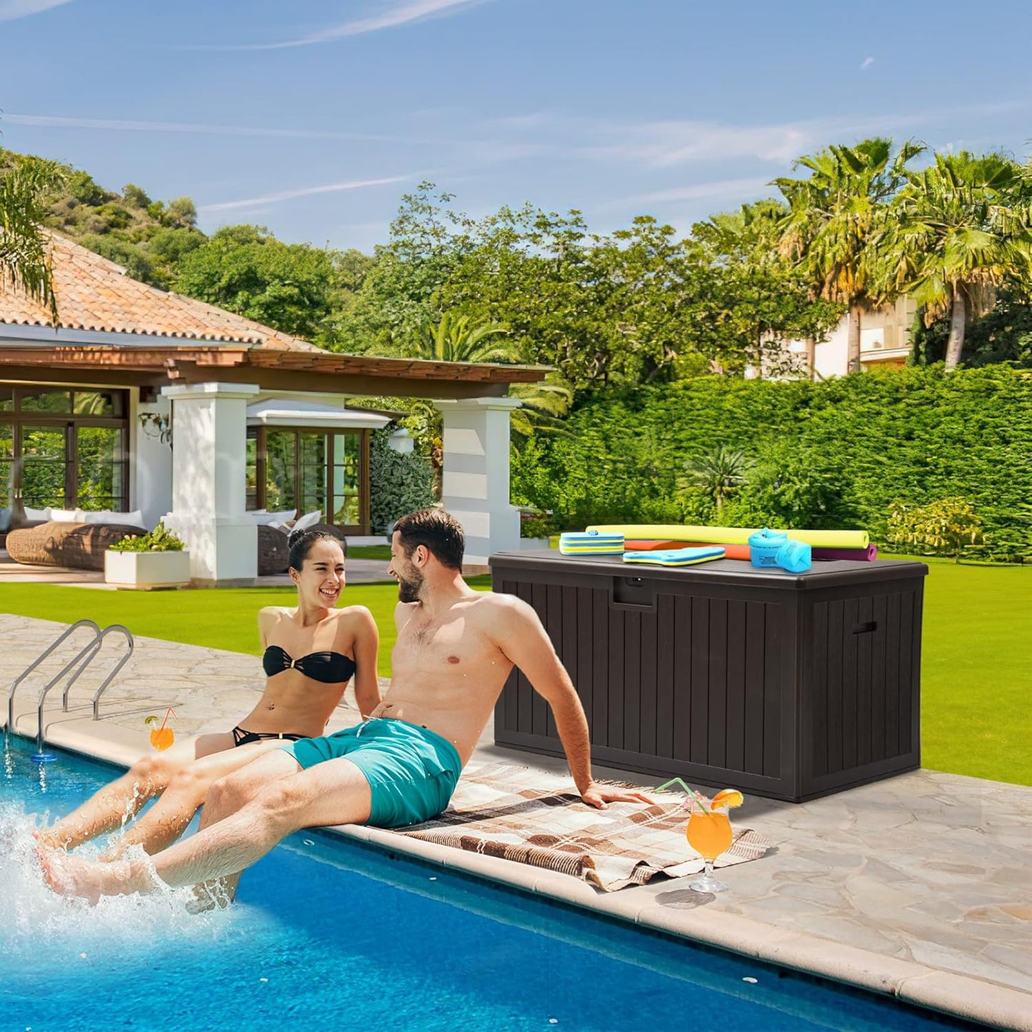 YITAHOME 150 Gallon Double-Wall Deck Box with Side Handles, Outdoor Large Storage for Patio Furniture Cushions, Garden Pool Accessories, Water Resistant & Lockable