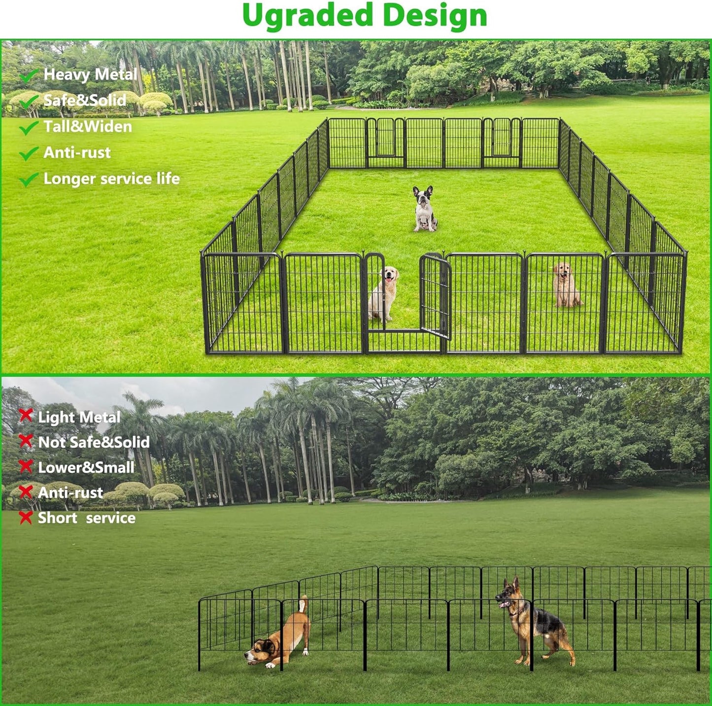 Decorative Black Metal Fencing Garden Fence with Gate, 45ft(L) 40in(H) 20 Fence Panels No Dig Fence Rustproof Animal Barrier Fence Temporary Dog Panels Fencing Outdoor