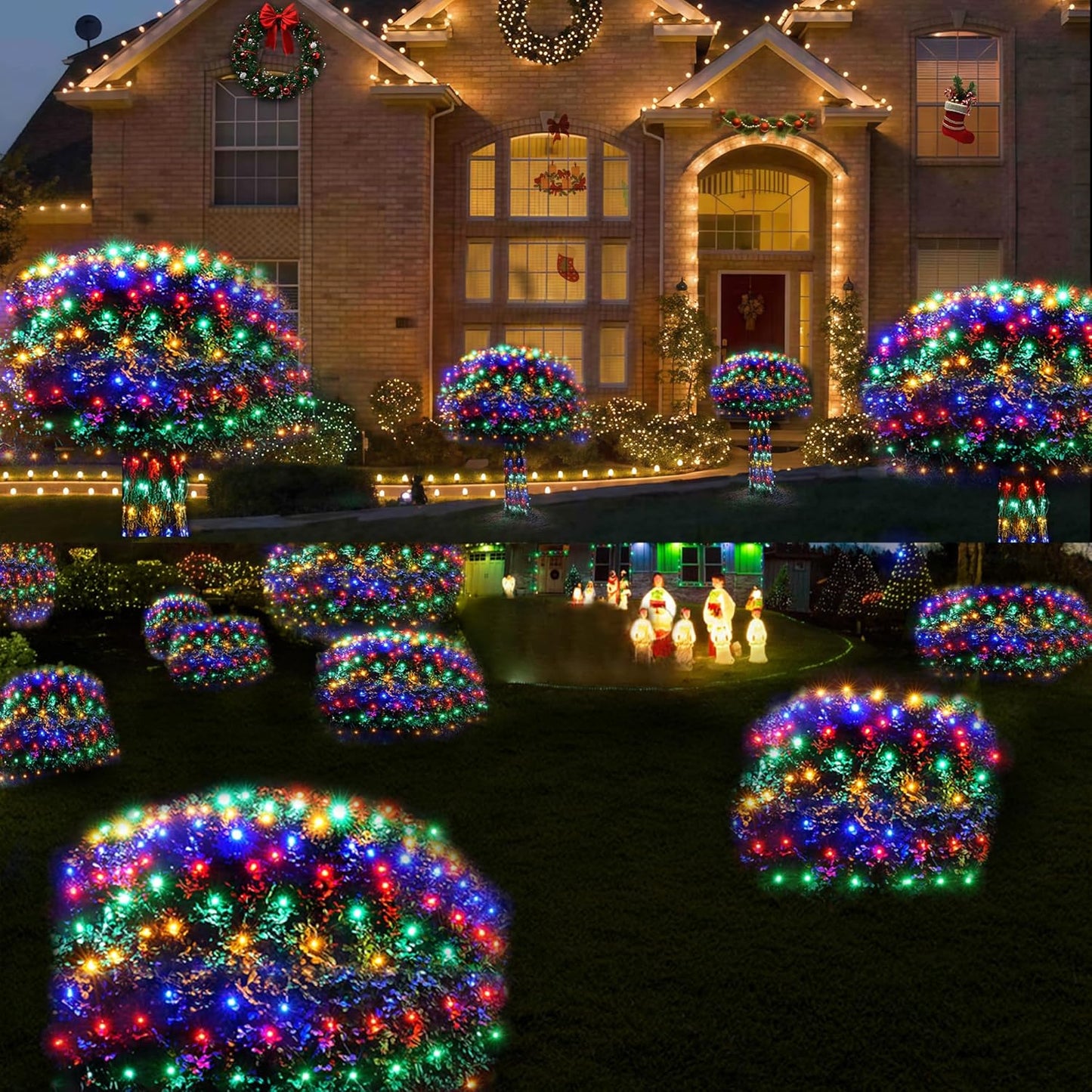 WBao Solar Christmas Lights Outdoor 200LED F8 Big Bulbs, 8.4ft x 5.2ft Christmas Net Lights with Remote Control, 8 Modes, Timer, Waterproof for Lawn, Bushes Outdoor Christmas Decorations, Multicolor