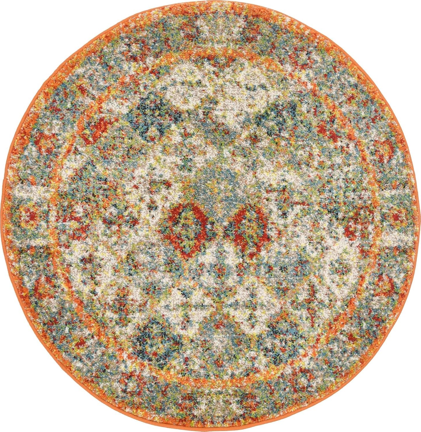 Unique Loom Rosso Collection Vintage, Traditional, Bohemian, Geometric, Distressed, Southwestern Area Rug (3' 3 x 3' 3 Round, Multi/Orange)
