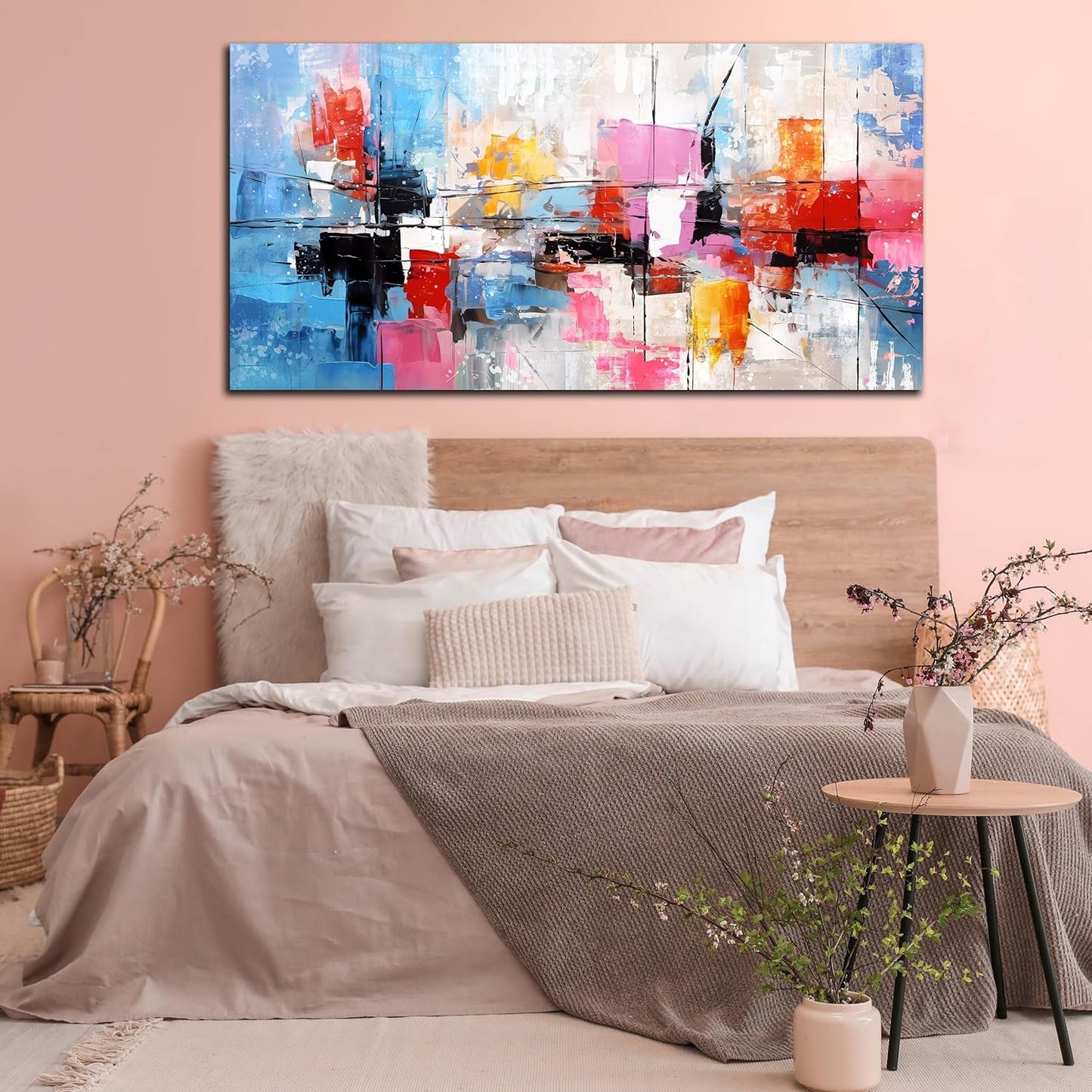 Colorful Wall Art for Living Room, Abstract Canvas Print Painting for Bedroom, Aesthetic Picture Artwork Decor, Large Size 60x30 Inches