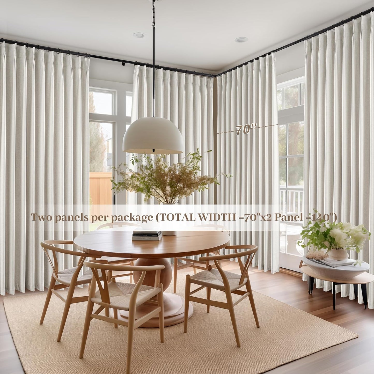 Lush Decor Wide Curtains for Windows 120 to 140 Blackout Linen 108 Inches Long, Pinch Pleated Thick 70 Inch Extra Wide Patio Door Curtain Panels 2 Set Drapes Floor to Ceiling Drapes Heavy Thermal