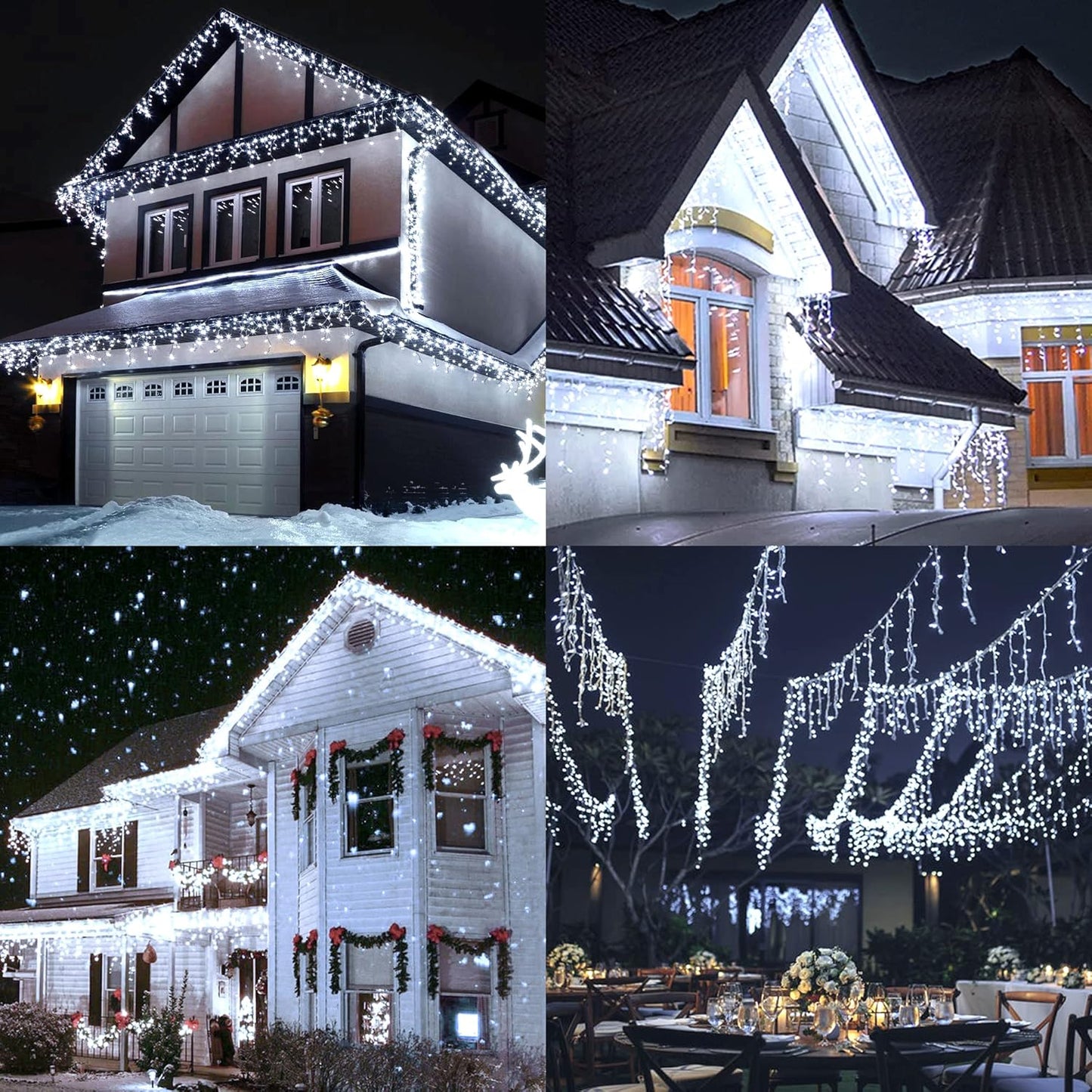 Hopolon 33FT 360L LED Christmas Icicle Lights Outdoor Waterproof,8 Modes Plug in Curtain String Lights with 60 Drops,Christmas Lights for Wedding,Party,Bedroom,Home,Garden,Wall Decorations(White)