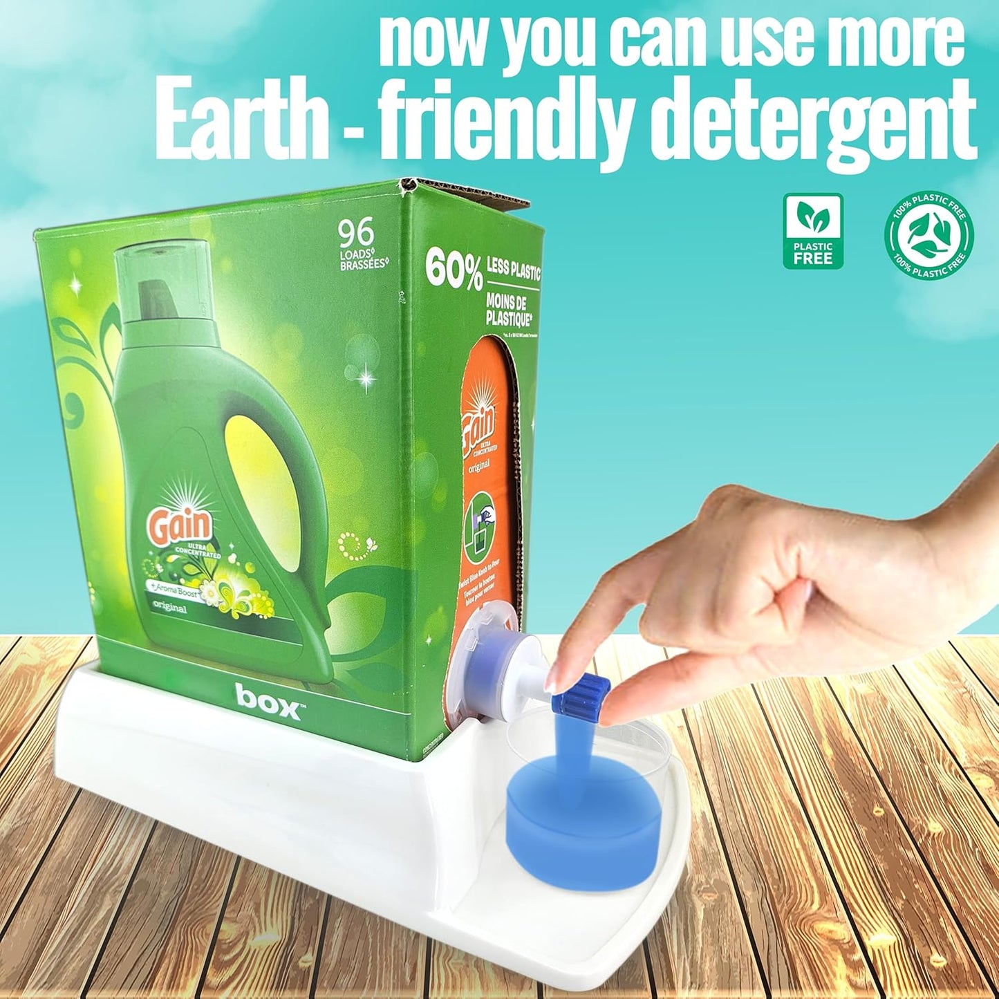 Skywin Detergent Box Riser (Eco Box), Raises Boxed Liquid Laundry Detergent Cup Holder & Drip Tray Catcher, Laundry Detergent Holder (White)