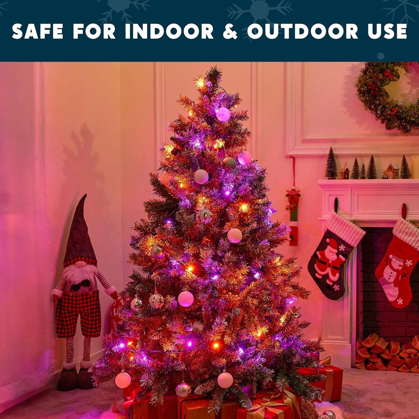 Joiedomi 16.3FT Orange&Purple Halloween Lights,50 Count Battery Operated Christmas String Tree Fairy LED Lights with 8 Modes,Multifunction Green Wire with Timer for Xmas Decor Party Holiday House