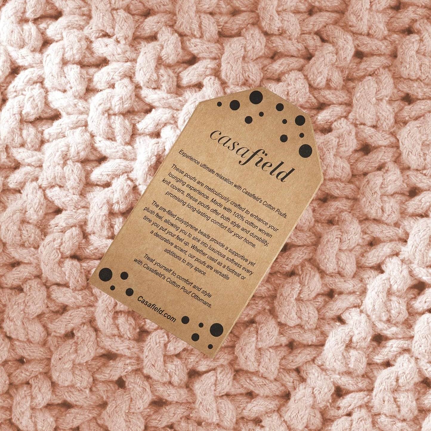 Casafield Square Pouf Ottoman, Light Pink 18.5" W x 18.5" D x 14.5" H Cotton Knit Foot Stool - Boho Floor Pouffe for Living Room, Bedroom, Home Office