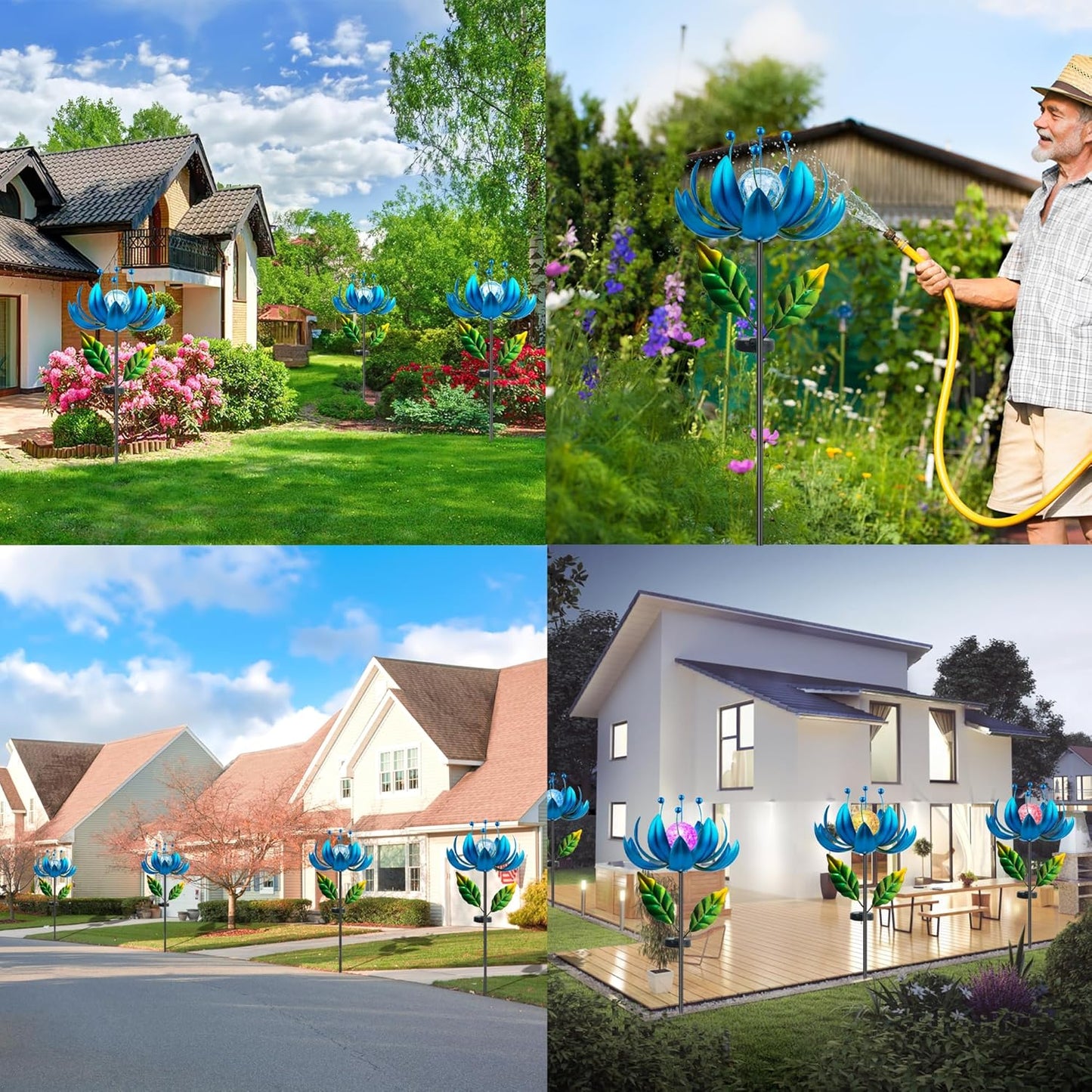 Solar Wind Spinner, 38 Inch Metal Stake Yard Spinners,Solar Powered Multi-Color LED Glass Ball with Kinetic Wind Sculpture Spinner Windmills for Yard