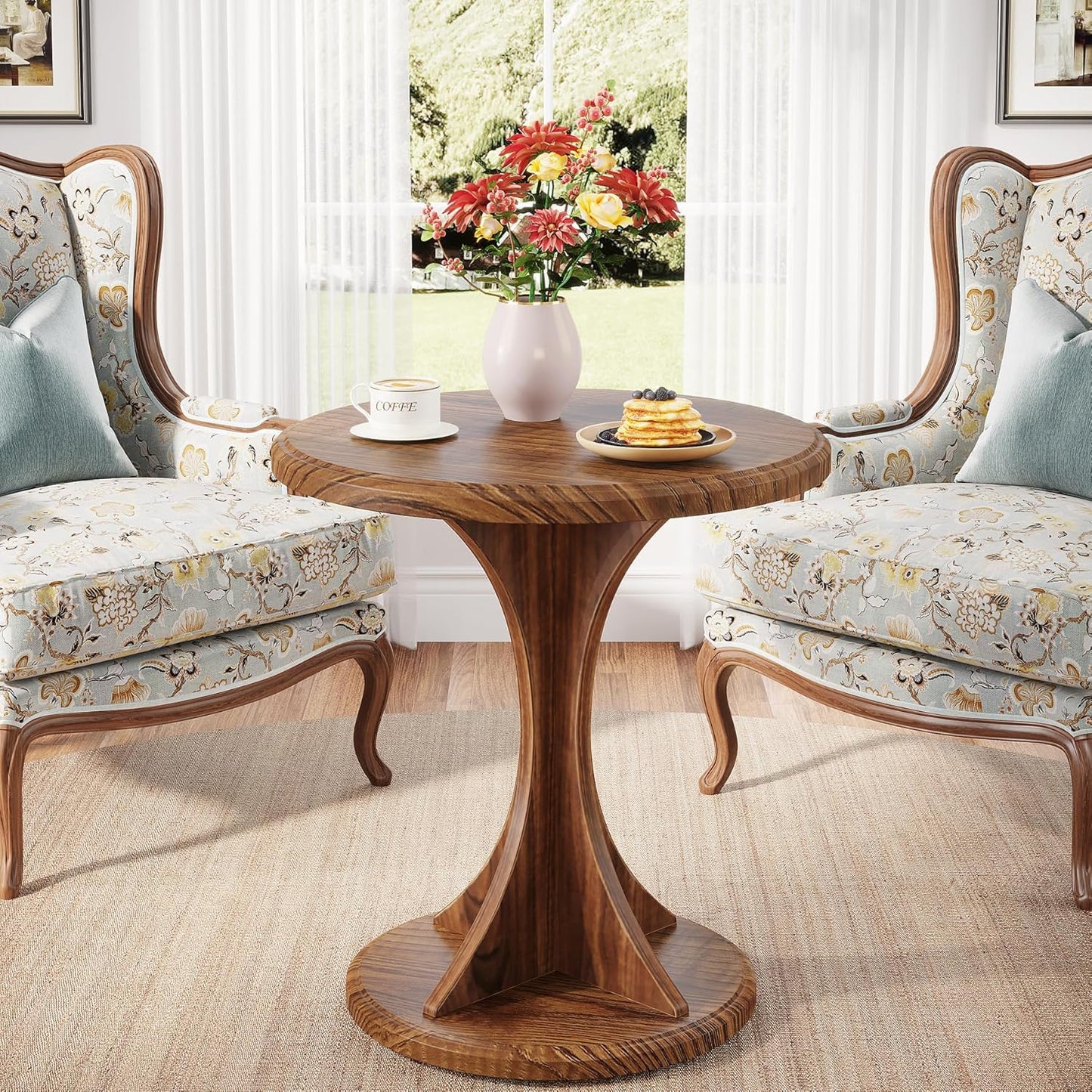 Tribesigns Round End Side Table: Wood Small Sofa Chair Side Table for Living Room, Mid-Century Bedside Nightstand for Bedroom, Accent Table, Easy Assembly, Vintage Brown