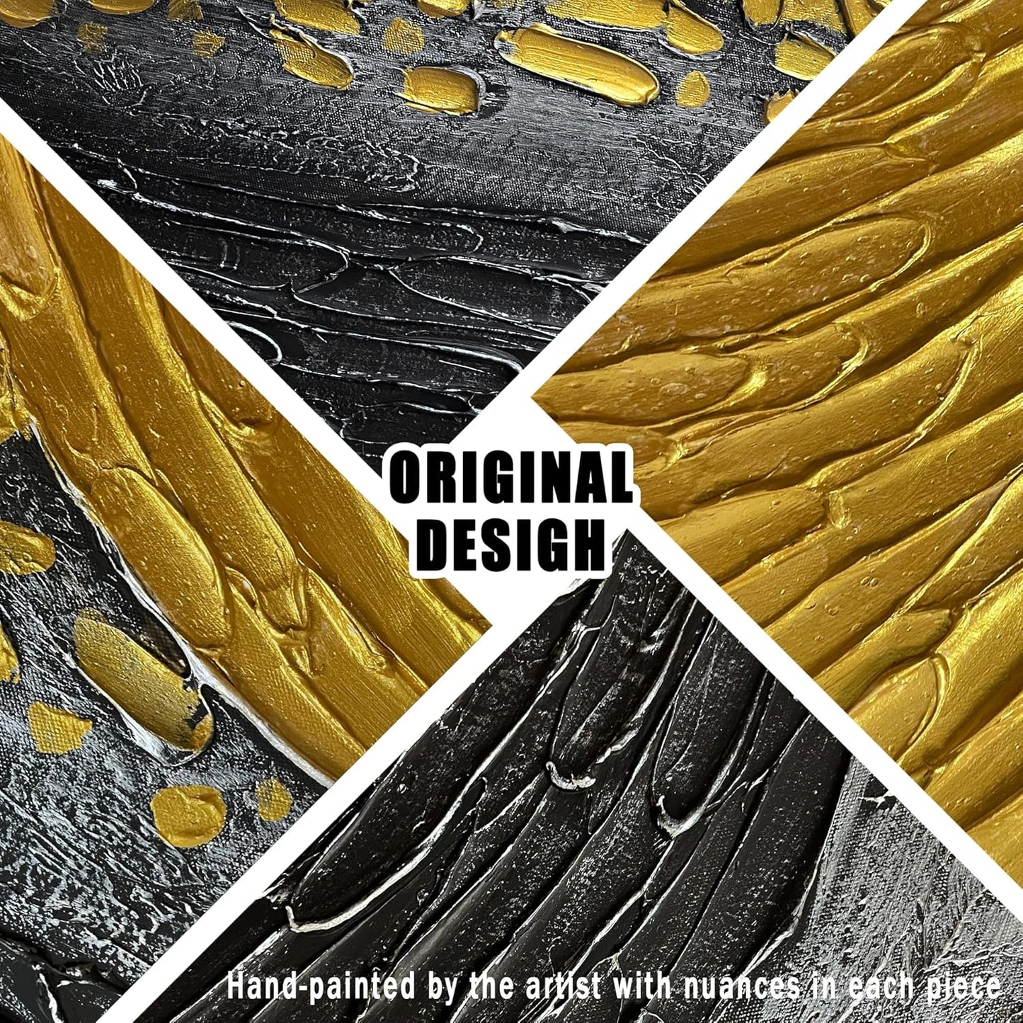 Abstract Hand Painted Wall Art for Office Black and Gold Canvas Wall Art for Bedroom Modern Wall Decor for Living Room Size 24 x 47 Inch