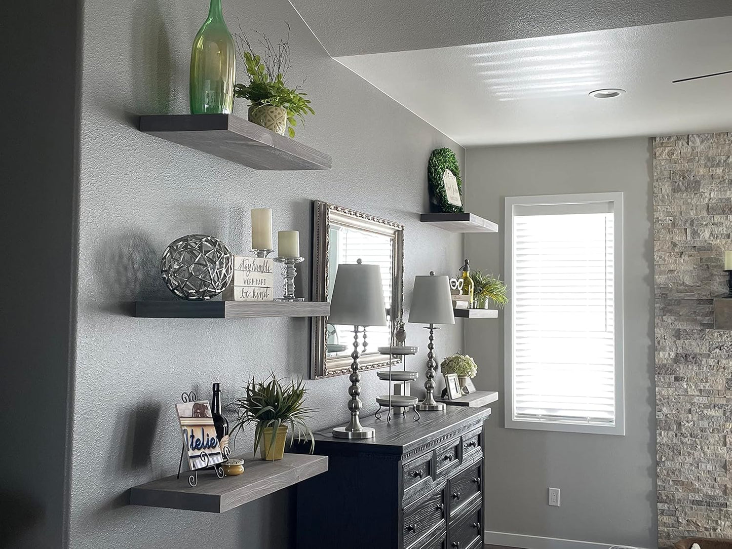 Joel's Antiques - 30 Inch Wooden Floating Shelves for Wall - 30x12x2 in - Made of Natural Wood - Long Heavy Duty Rustic Wall Shelves for Bedroom - Perfect for Living Room, Kitchen - Gray, Grey