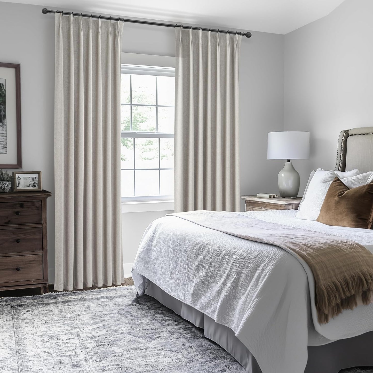 Light Brown Linen Curtains for Living Room, Beautiful Pinch Pleated 96 Inches Long 2 Panels Set, Farmhouse Double Pleat Memory Trained Blackout Thermal Drapes for Summer Heat 8 FT (40"Wx96"L)