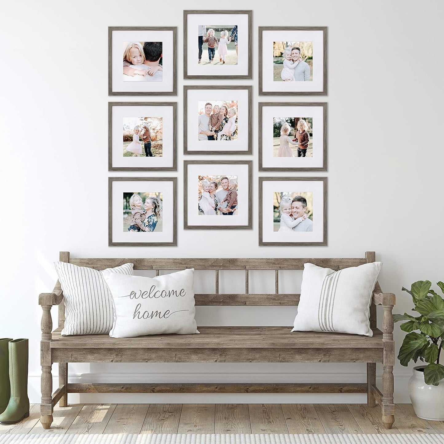 Sheffield Home 9 Piece Gallery Wall Frame Set, 12x12 Inch, Natural