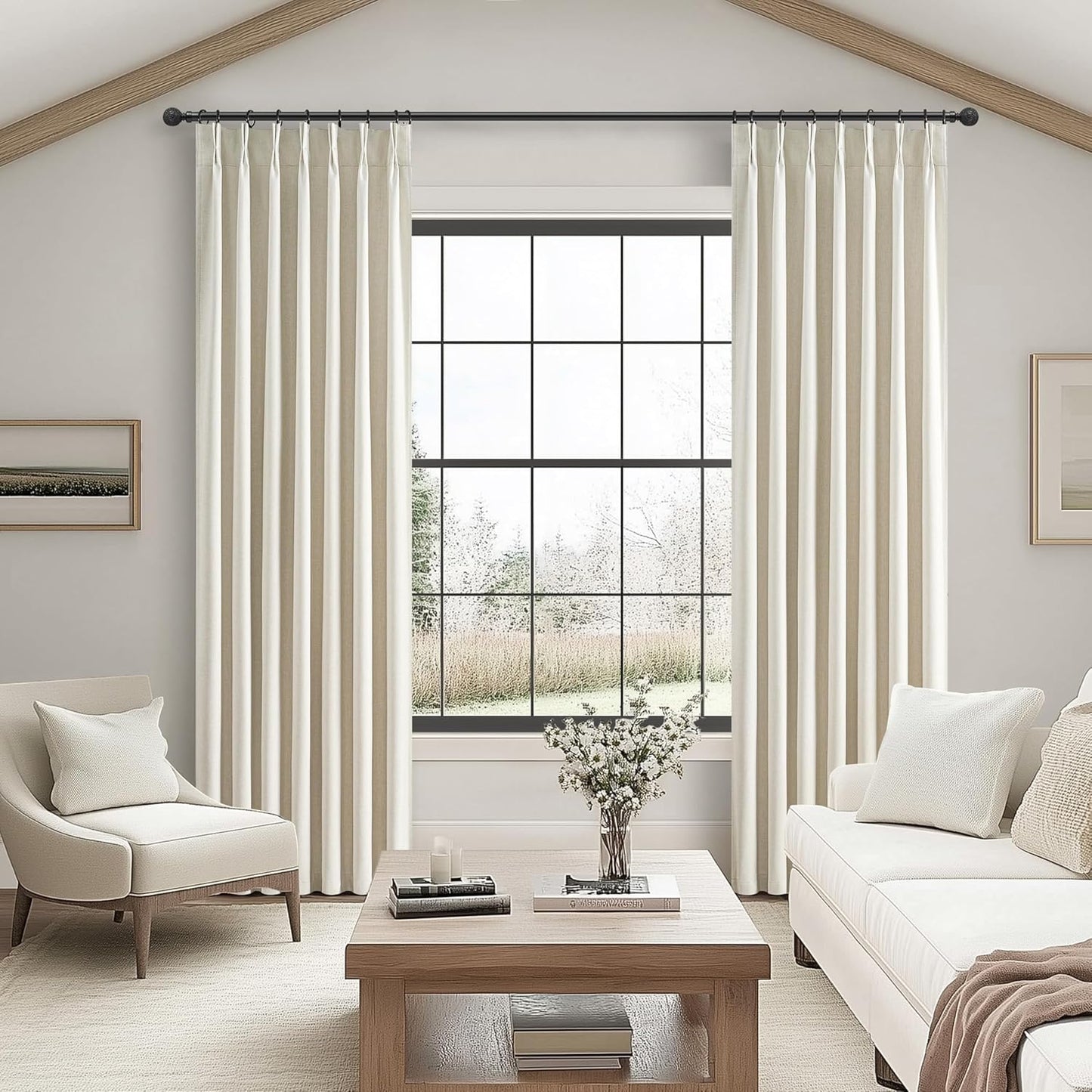 Cream Pinch Pleated Blackout Summer Curtains 86 Inch Length 2 Panels Set for Living Room,Farmhouse Linen Blend Thermal Burg for 86-88 inch Window Heat Blocking Drapes Room Darkening Light Beige