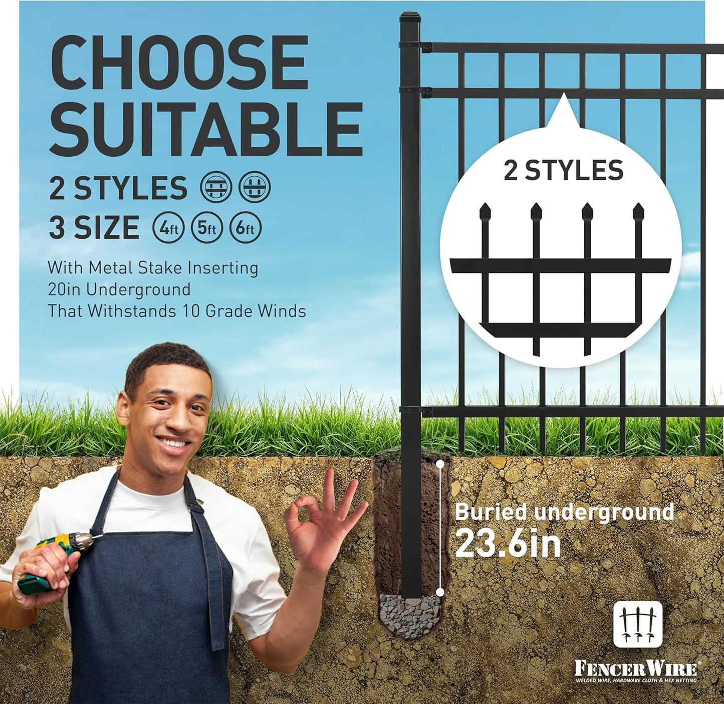 Fencer Wire 76FT Heavy Duty Flat Top Fence Barrier Kit, Anti-Rust Metal Steel Fence with 6FT Height X 8FT Width Panels, Gate, Posts, Connectors, 2” Diameter Outdoor Fencing for Yard, Pool, Patio