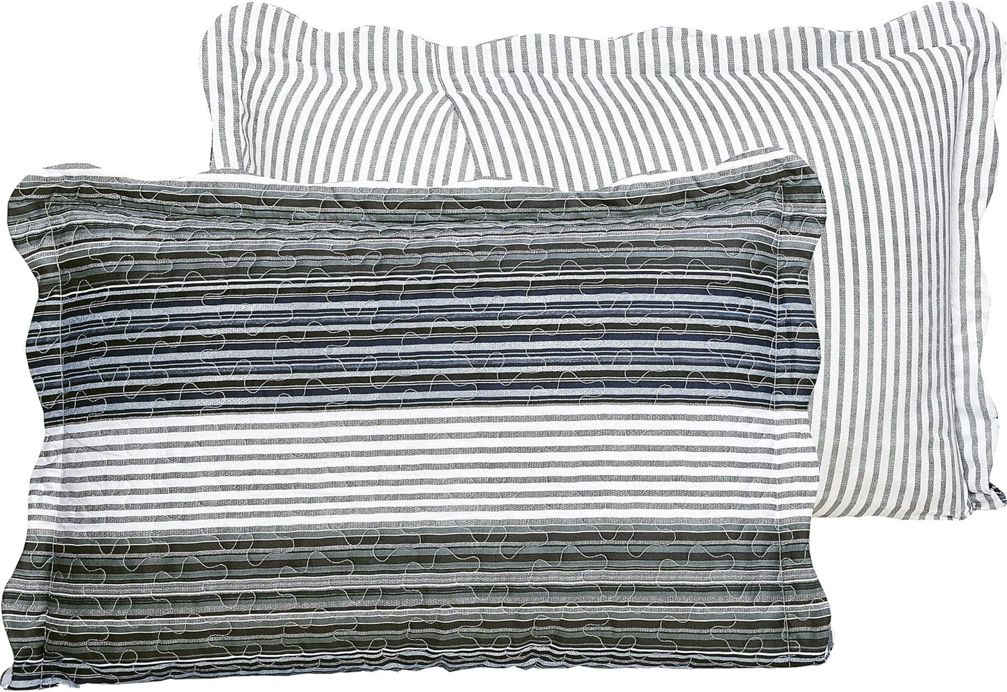Brilliant Sunshine Multi Grey Stripes Patchwork, 3-Piece Quilt Set with 2 Shams, Reversible Bedspread, Soft Lightweight Coverlet, All-Season, Full/Queen, Multi Grey