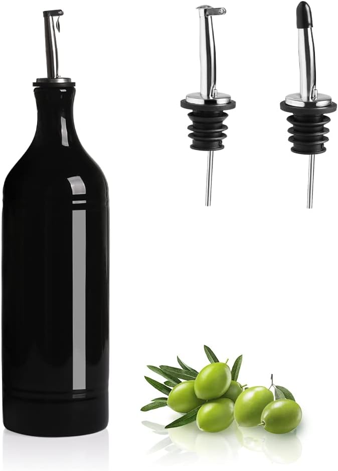 Sweejar Large Ceramic Olive Oil Dispenser Bottle, Opaque Oil Cruet Protects Oil to Reduce Oxidation, Suitable for Storage Oil, Vinegar, Soy Sauce & Other Liquids, Pack of 1, 24 Fl Oz (Black)