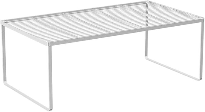 Kitchen Cabinet Storage Shelf Stackable Wire Spice Rack Organizer Heavy Duty Space Saver for Bathroom Bedroom Closet Laundry Room Office Countertop - White, Pack 1