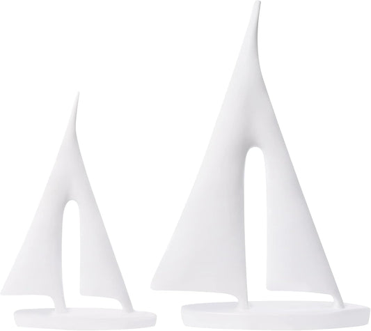 Modern Sculptures Home Decor, Sailboat Decor Ornament, Boat Decorations Statue Decor, Art Sculptures and Statues, Sailboat Gifts Home Office Bathroom Shelf Decor (White-2 Pack)