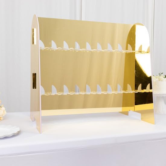 Tableclothsfactory Gold Mirror Finish 2-Tier Wine Glass Stemware Rack, 18 Champagne Flute Holder Foam Board Stand - 25" for Party & Decorations